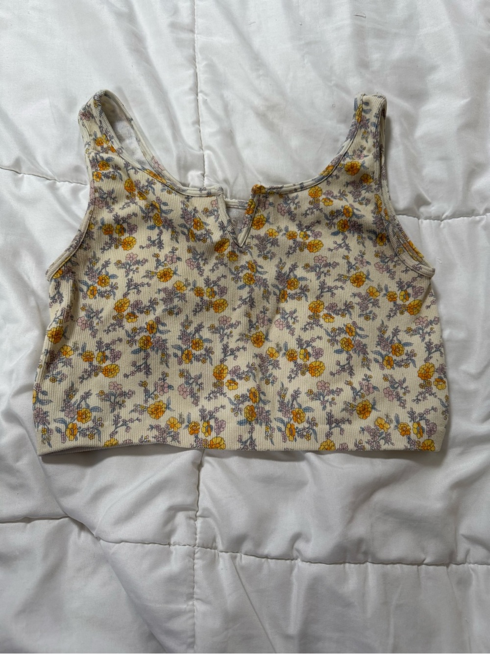 Aeropostale Floral Ribbed Crop Tank Top - Yellow Floral
